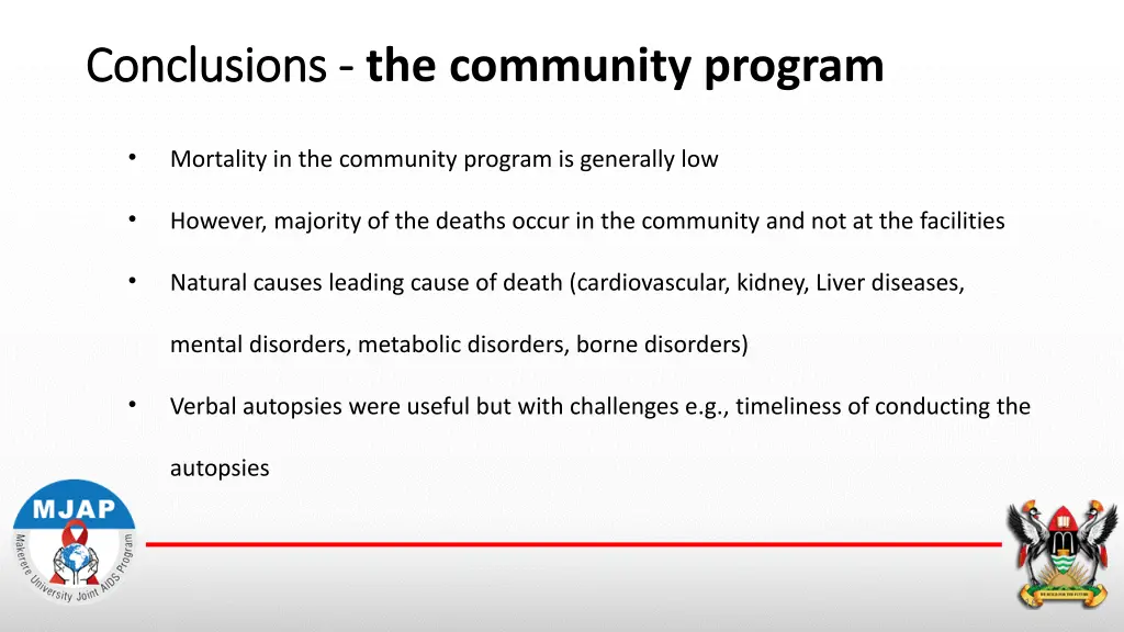 conclusions conclusions the community program
