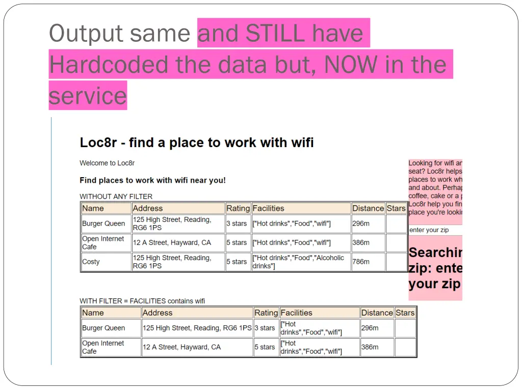 output same and still have hardcoded the data