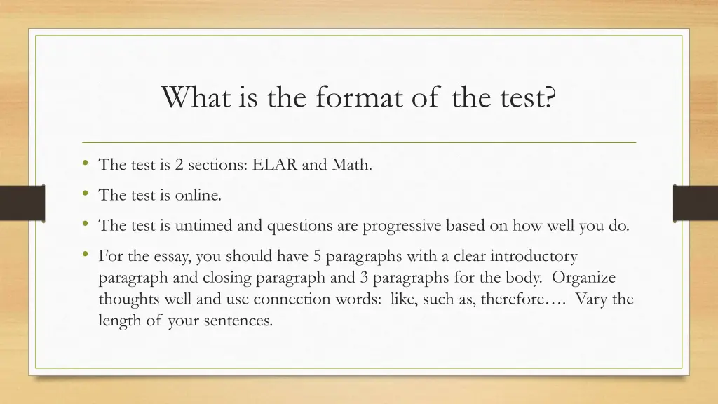 what is the format of the test