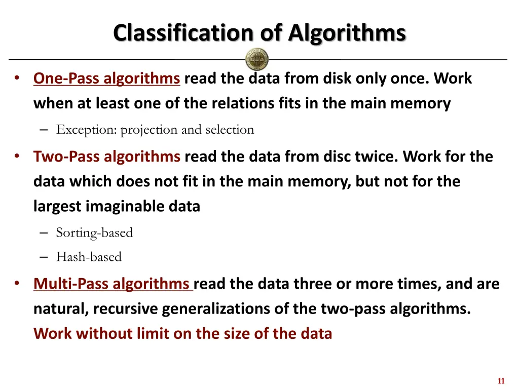 classification of algorithms