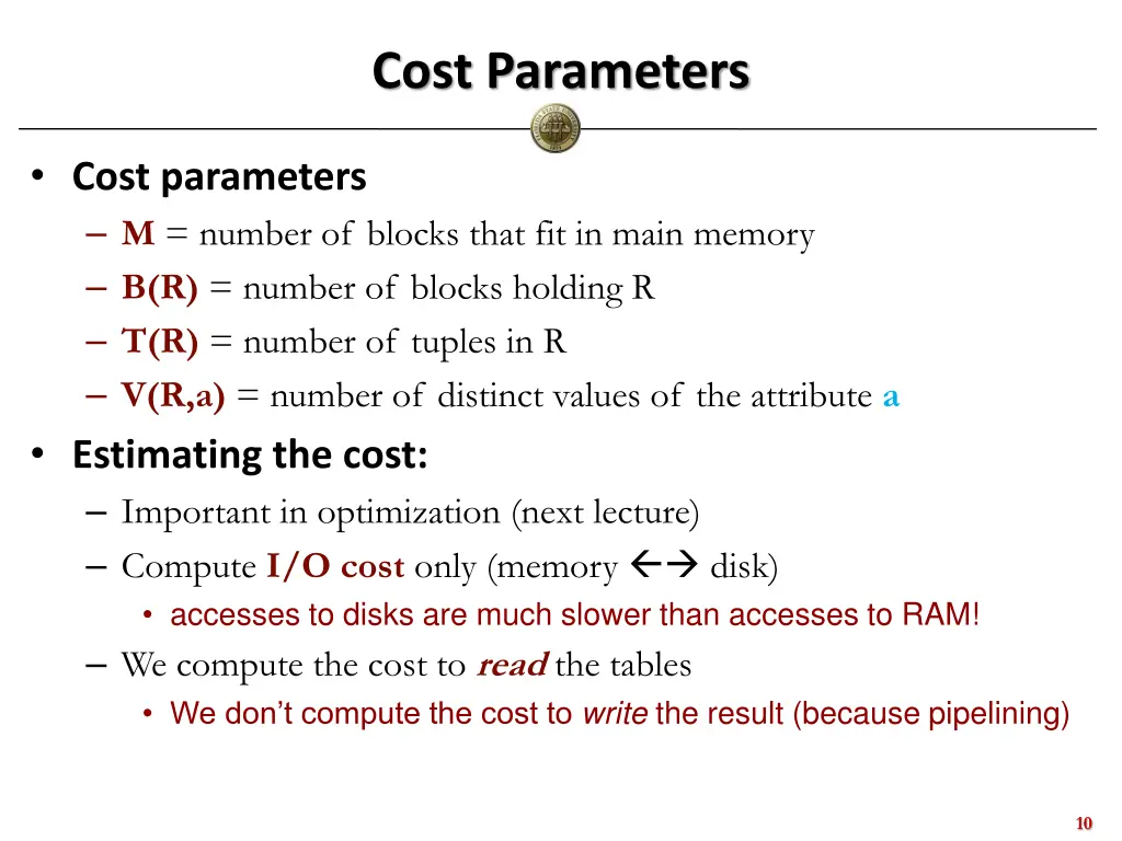 cost parameters