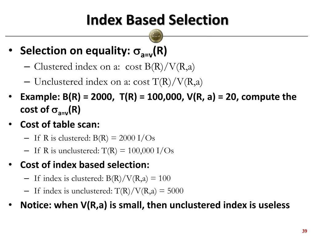 index based selection