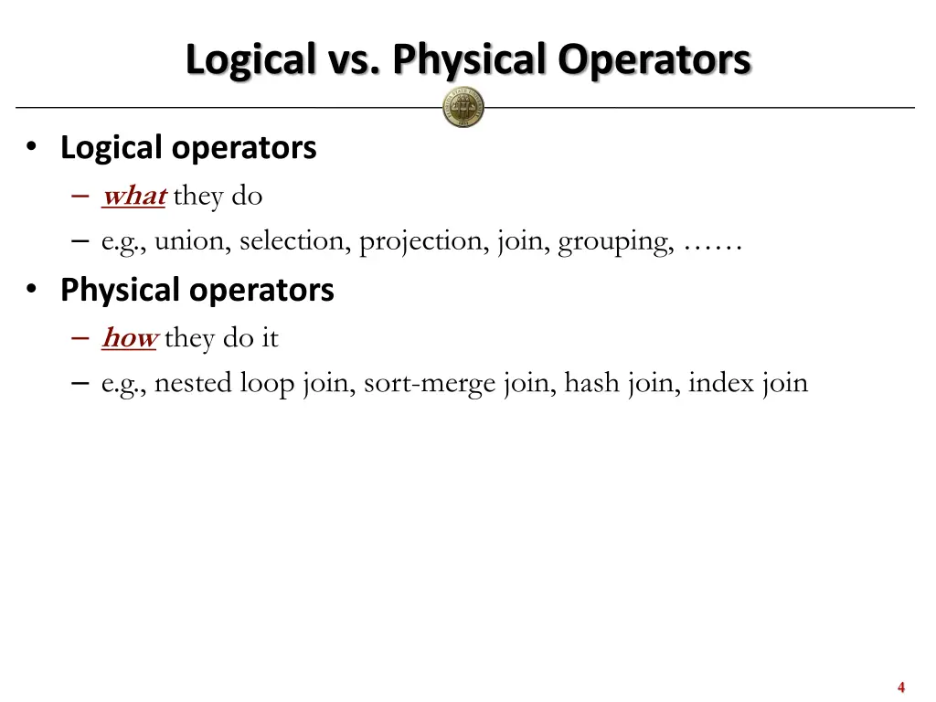 logical vs physical operators