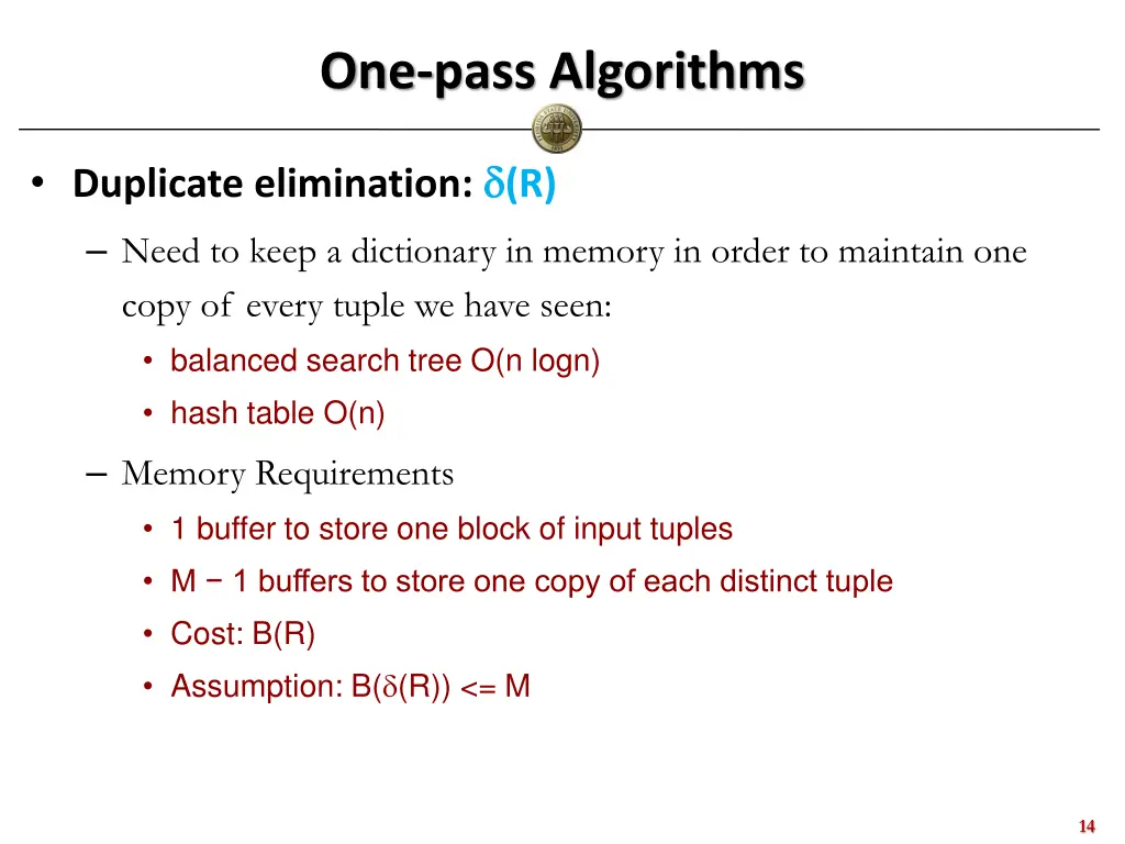 one pass algorithms 1