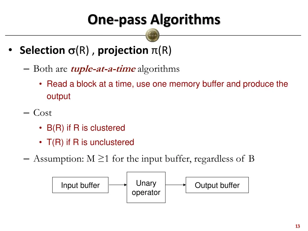 one pass algorithms