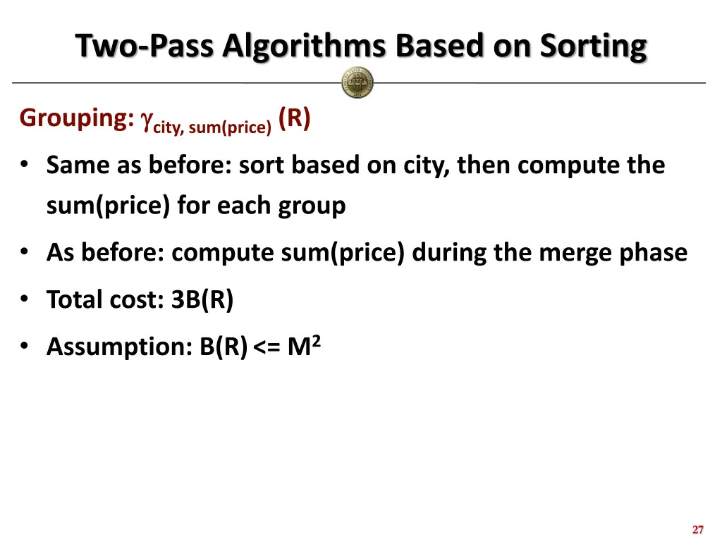 two pass algorithms based on sorting 1