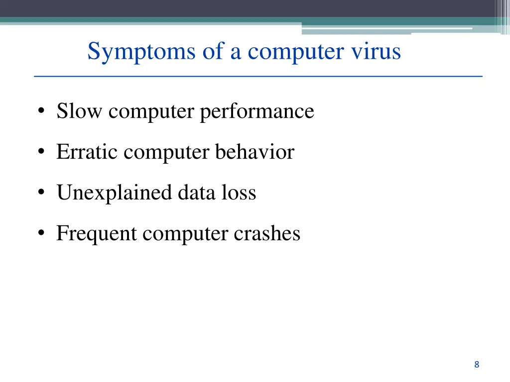 symptoms of a computer virus