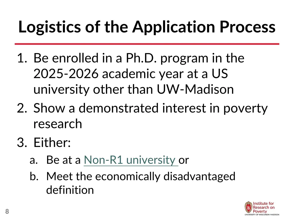 logistics of the application process