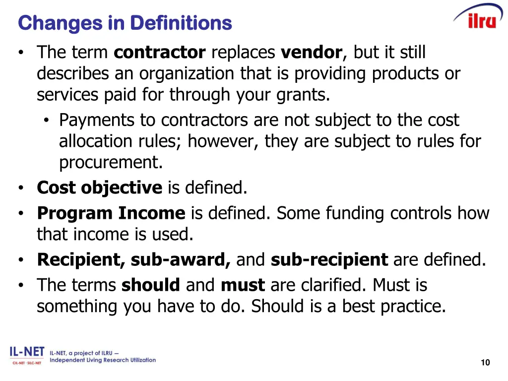changes in definitions changes in definitions