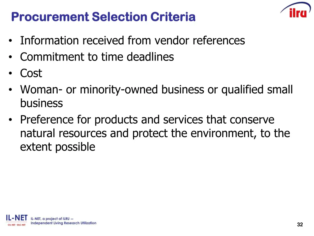 procurement selection criteria procurement