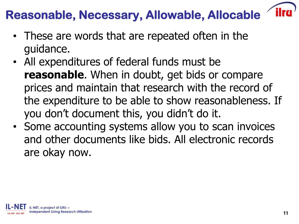 reasonable necessary allowable allocable