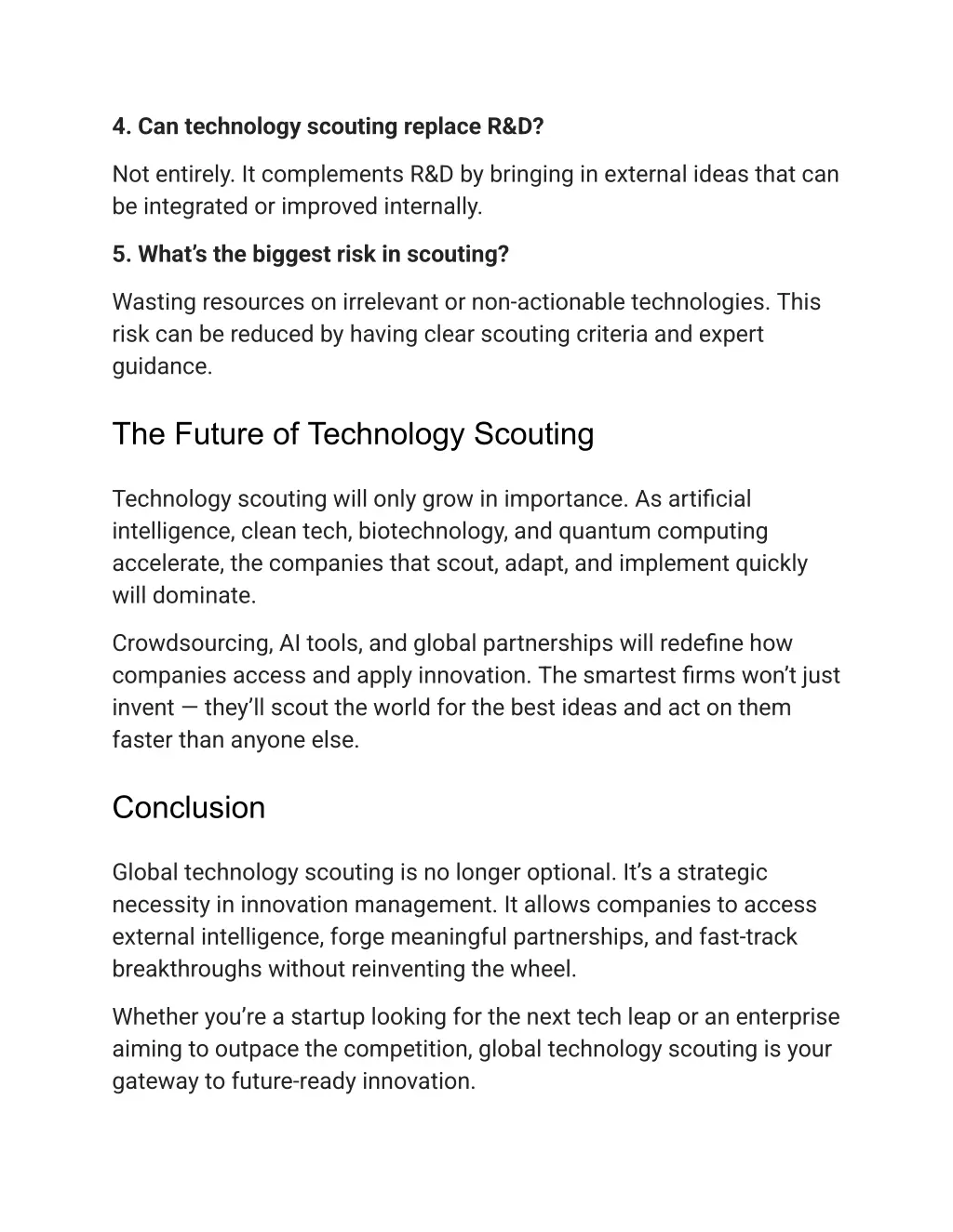 4 can technology scouting replace r d