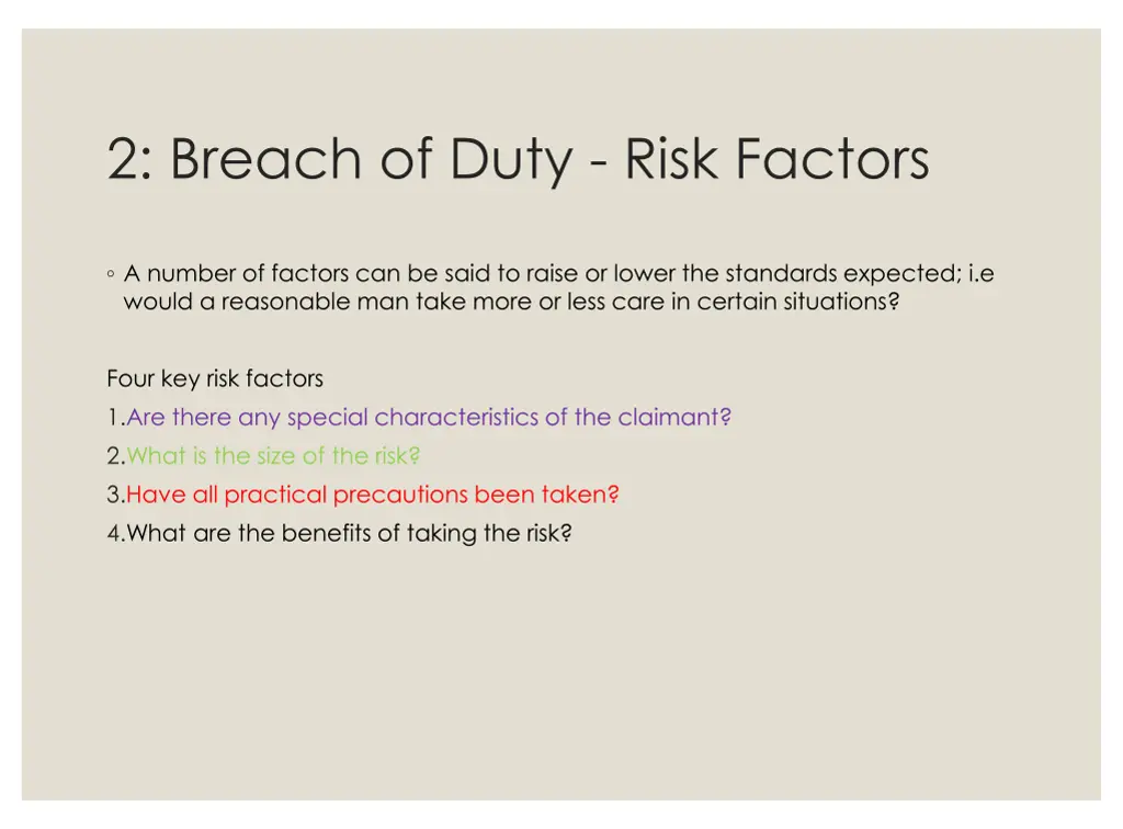 2 breach of duty risk factors