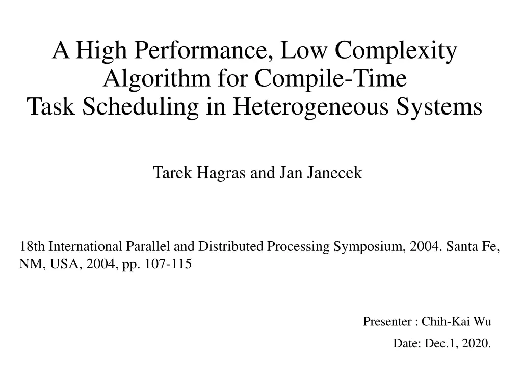 a high performance low complexity algorithm