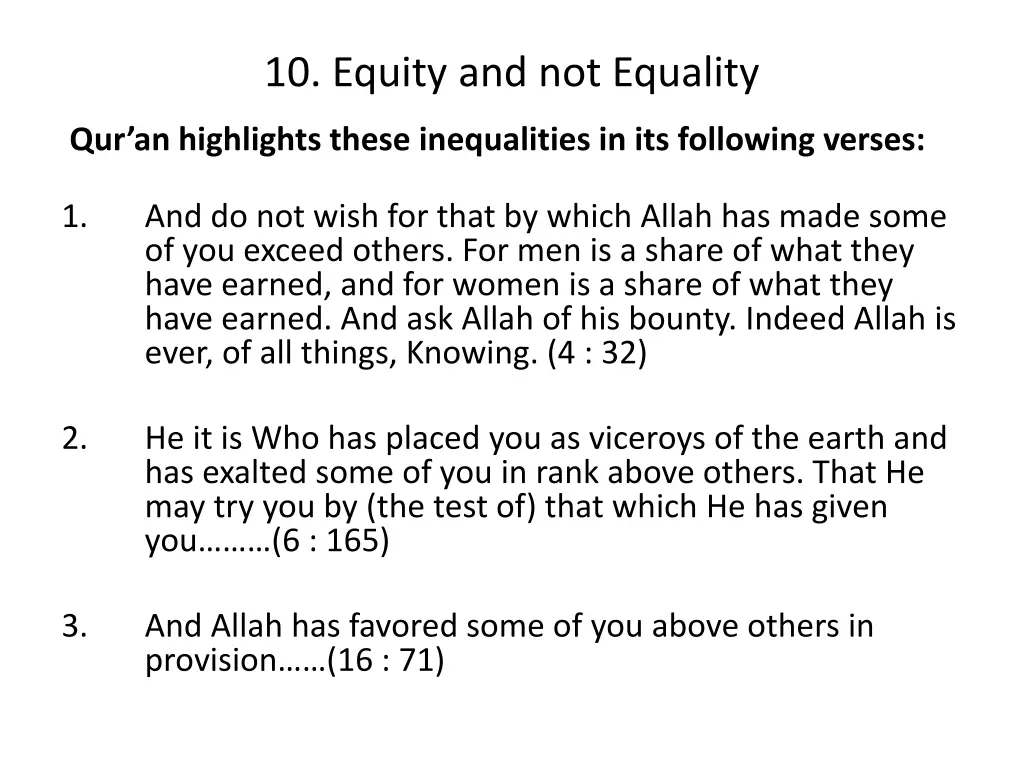 10 equity and not equality