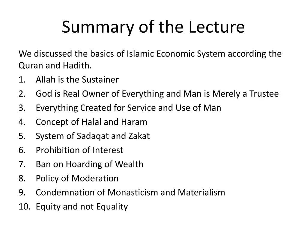 summary of the lecture