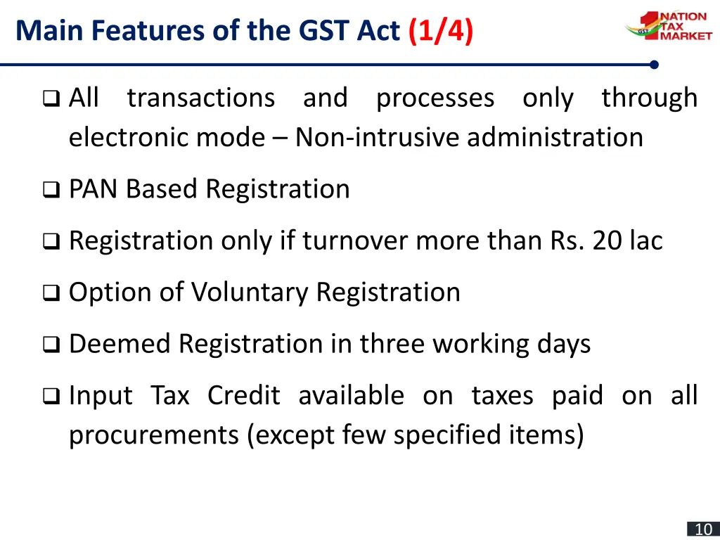 main features of the gst act 1 4