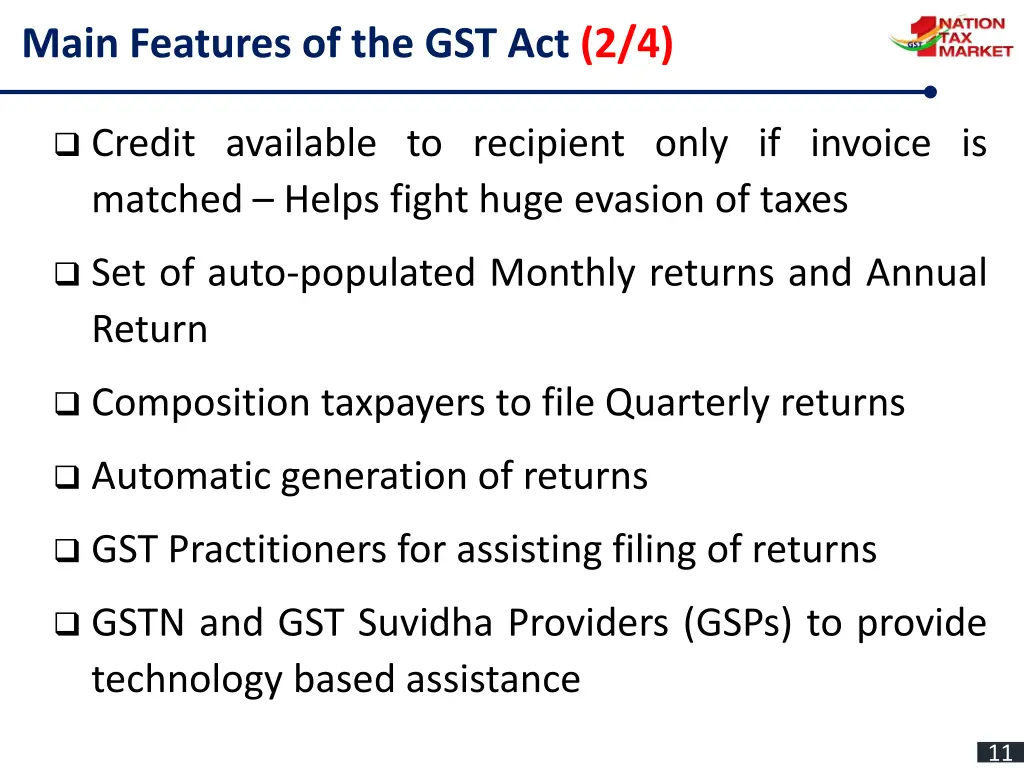 main features of the gst act 2 4