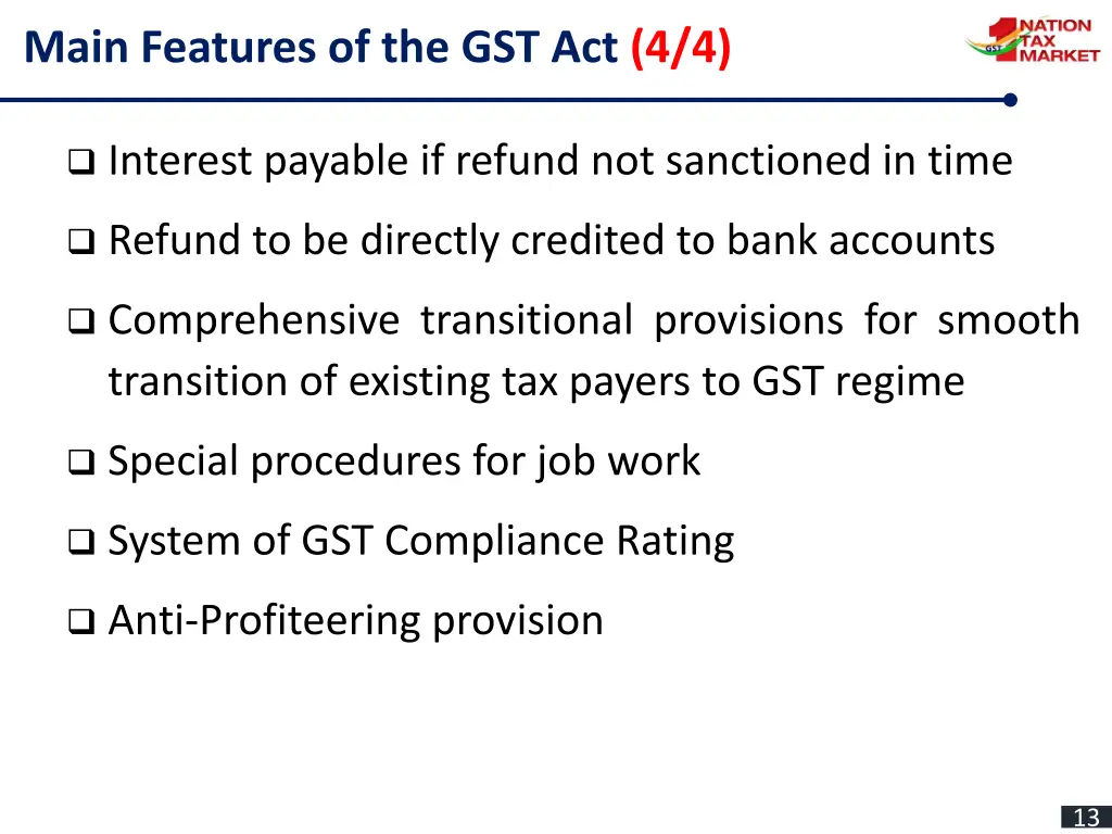 main features of the gst act 4 4