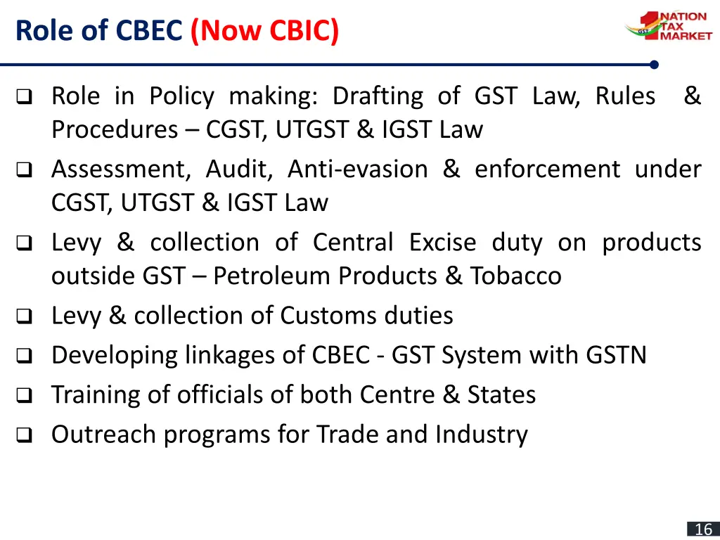 role of cbec now cbic