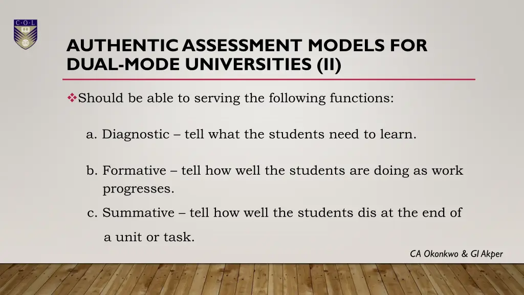 authentic assessment models for dual mode 1