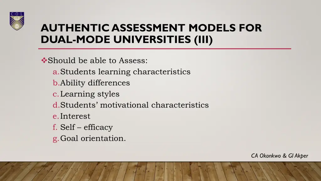 authentic assessment models for dual mode 2
