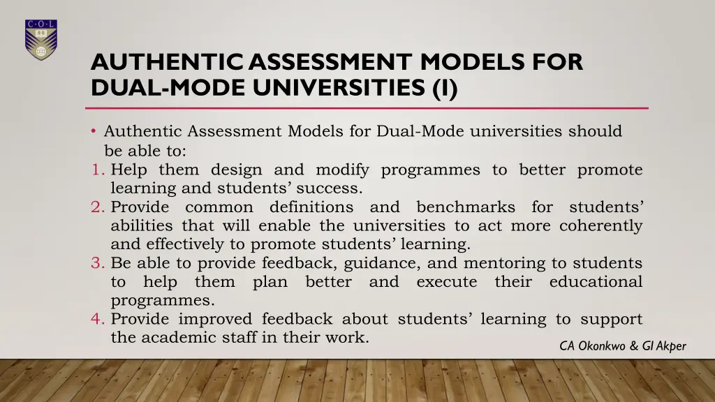 authentic assessment models for dual mode