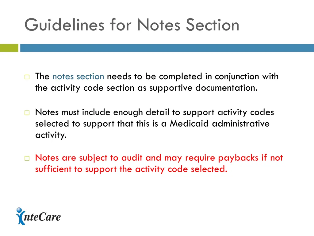guidelines for notes section