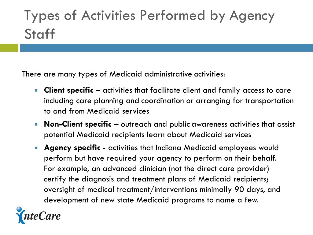 types of activities performed by agency staff
