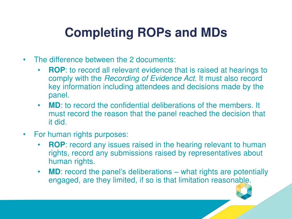 completing rops and mds