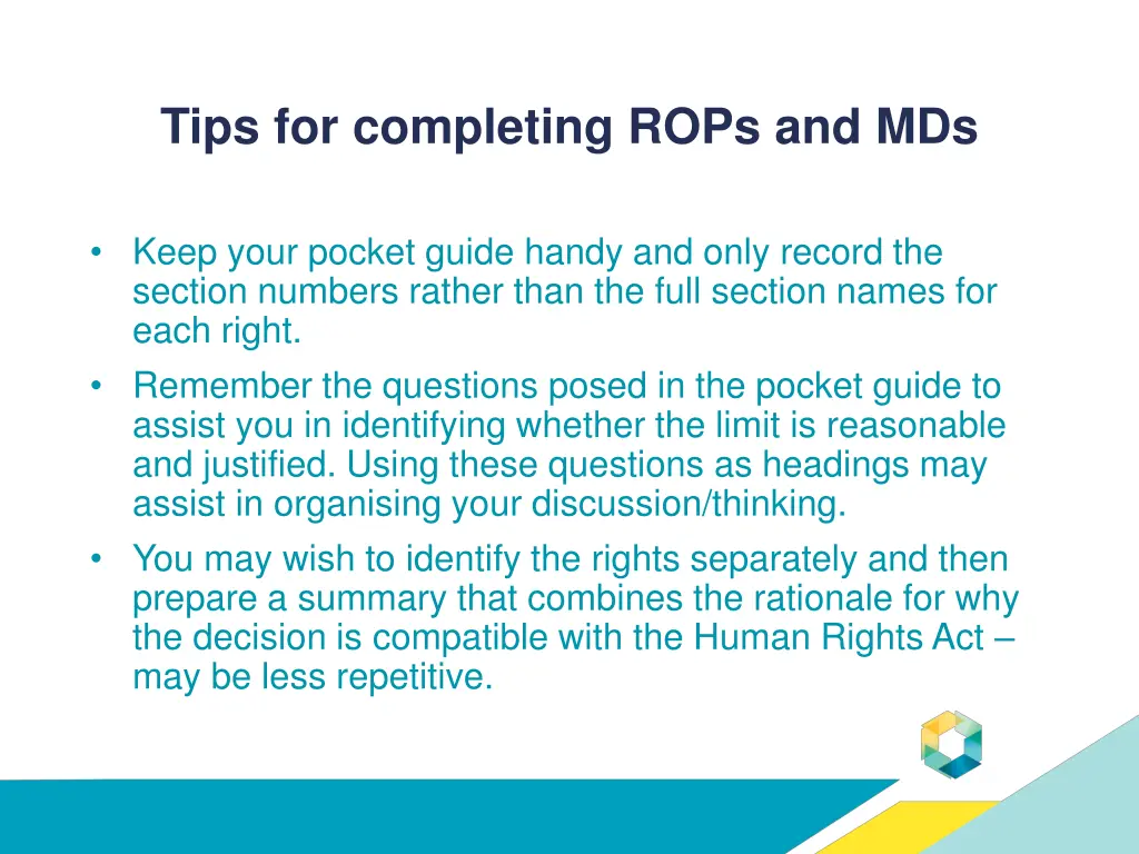tips for completing rops and mds