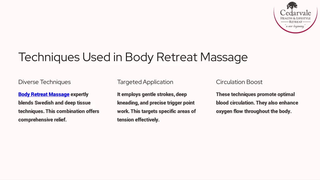 techniques used in body retreat massage