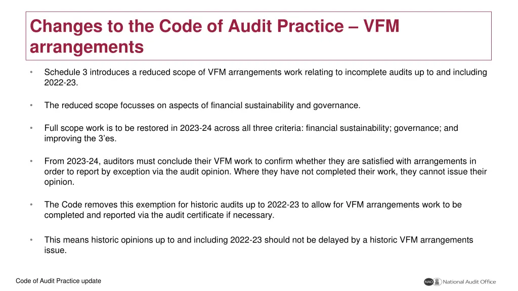 changes to the code of audit practice