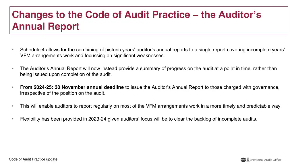 changes to the code of audit practice the auditor
