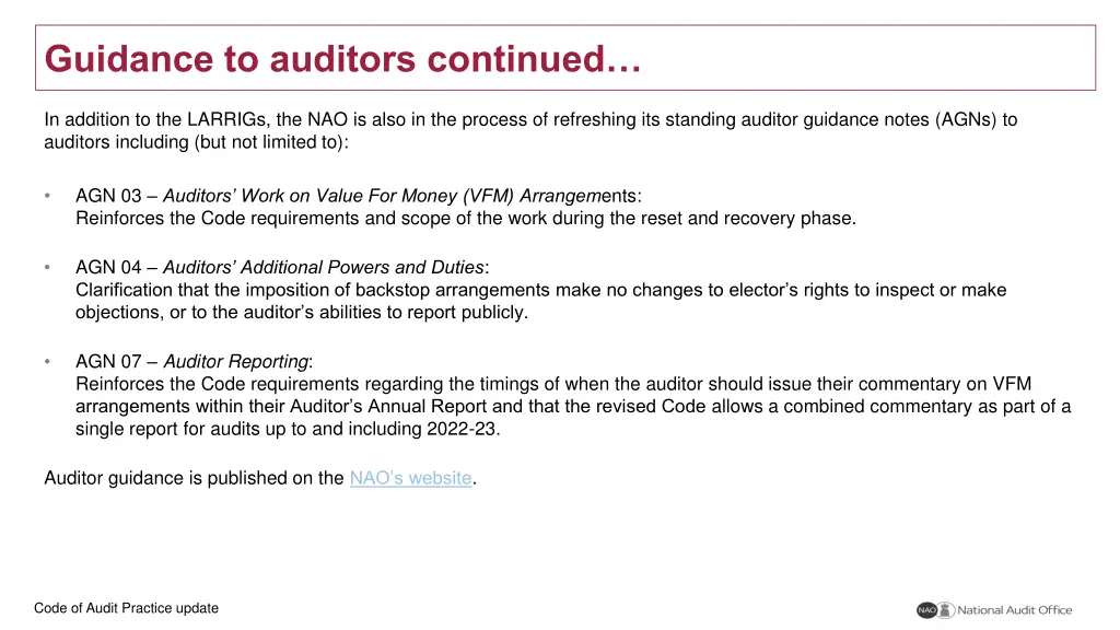 guidance to auditors continued
