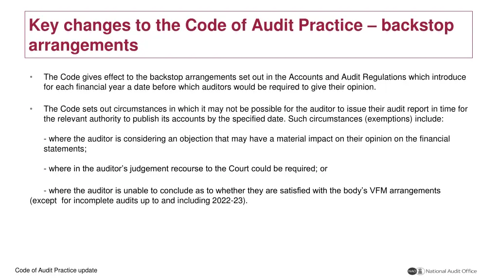 key changes to the code of audit practice