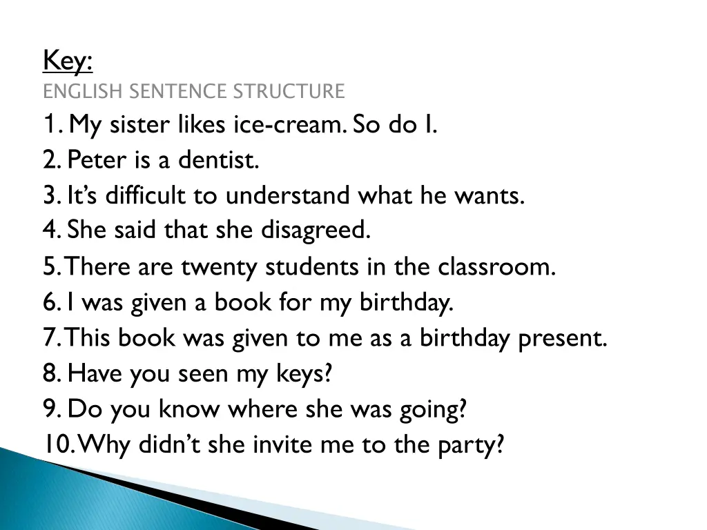 key english sentence structure 1 my sister likes