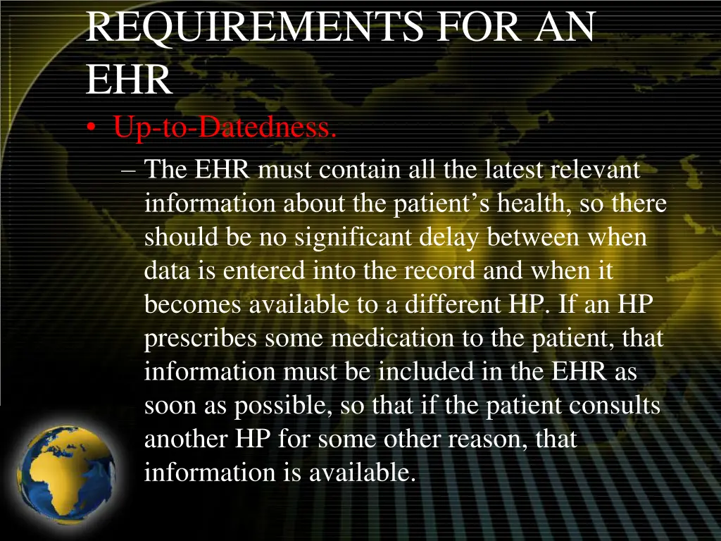 requirements for an ehr up to datedness