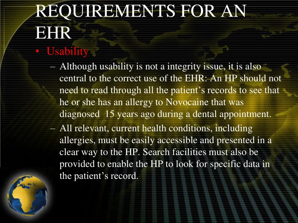 requirements for an ehr usability although