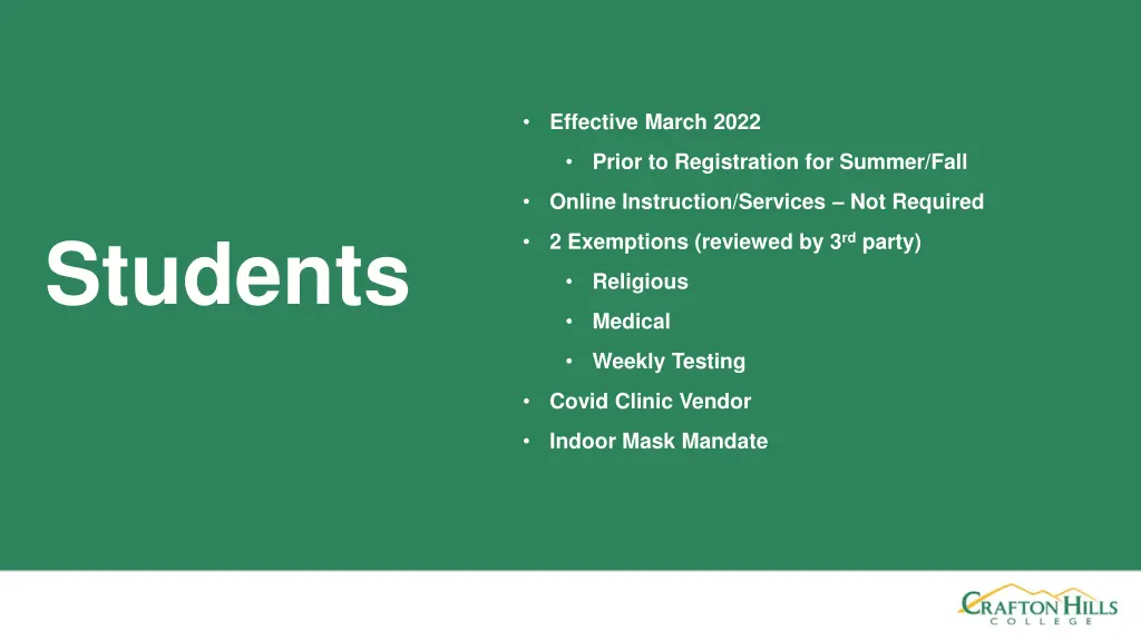 effective march 2022