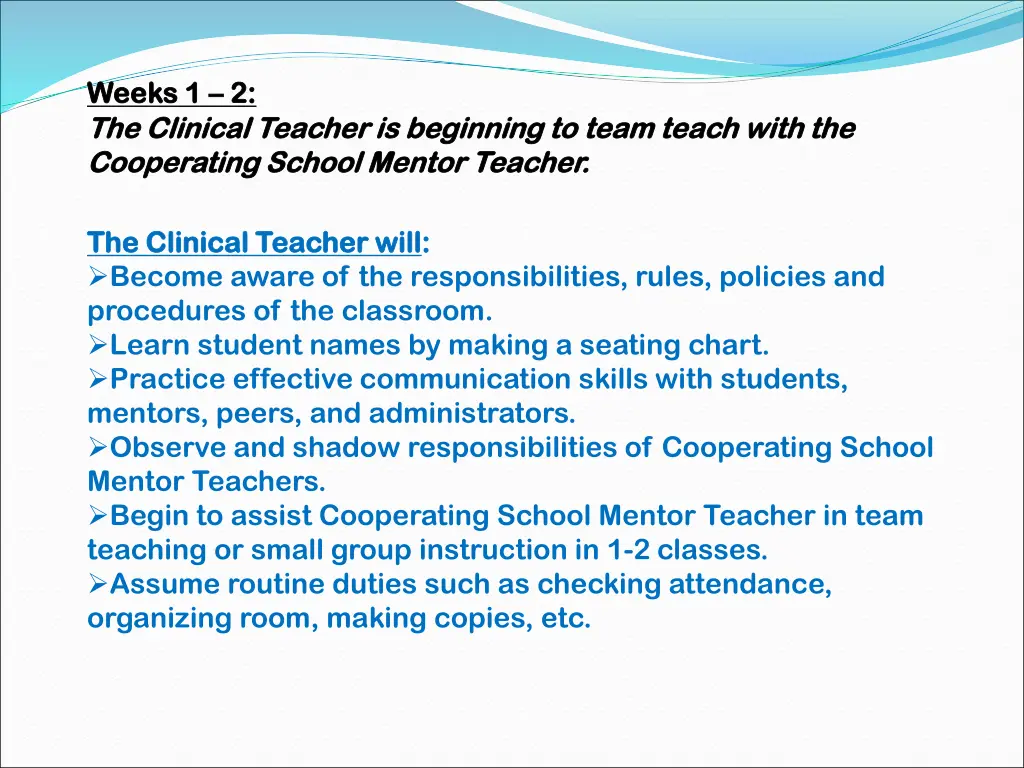 weeks 1 weeks 1 2 the clinical teacher