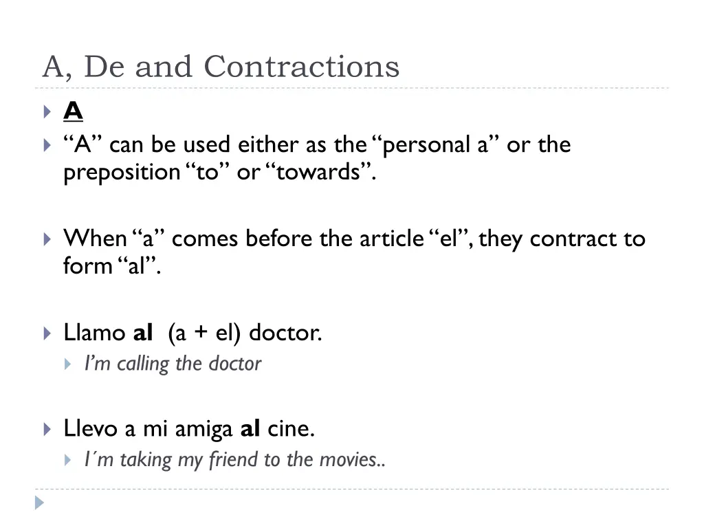 a de and contractions