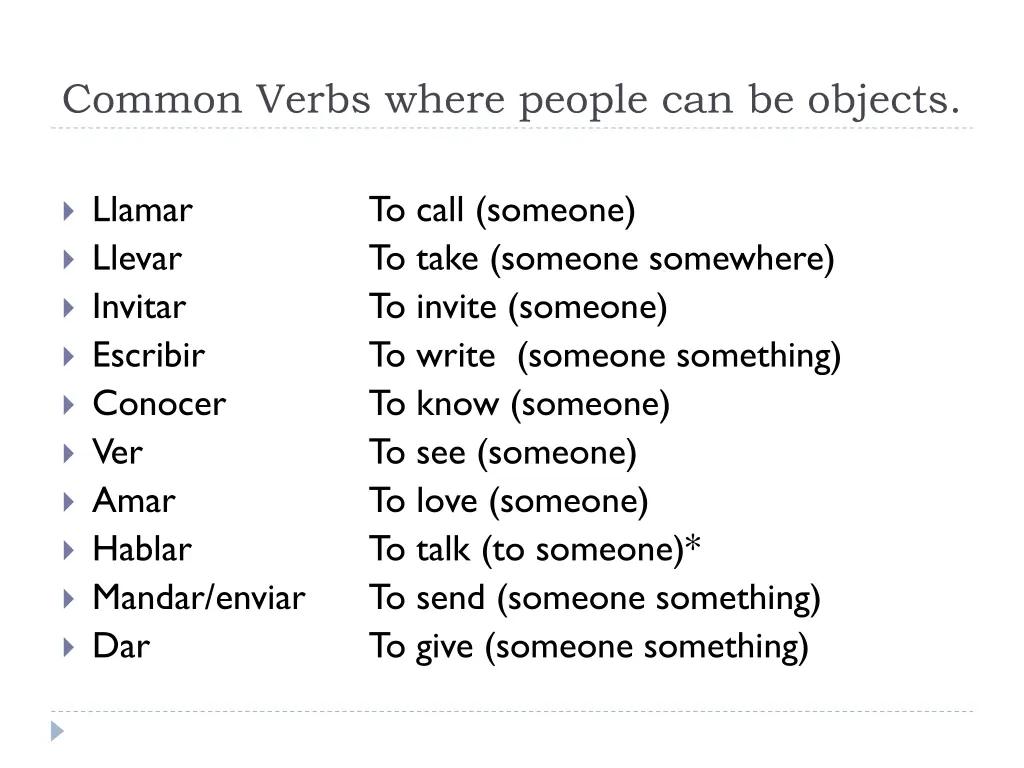 common verbs where people can be objects