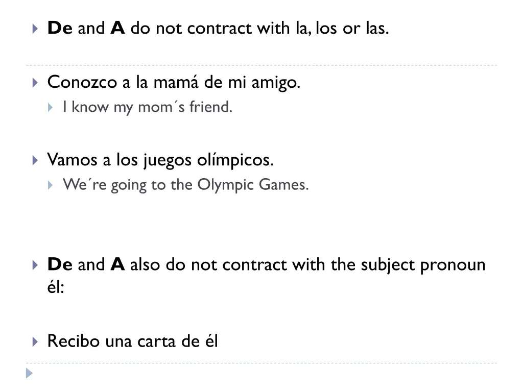 de and a do not contract with la los or las