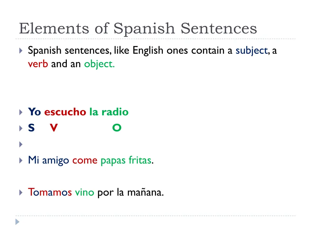 elements of spanish sentences