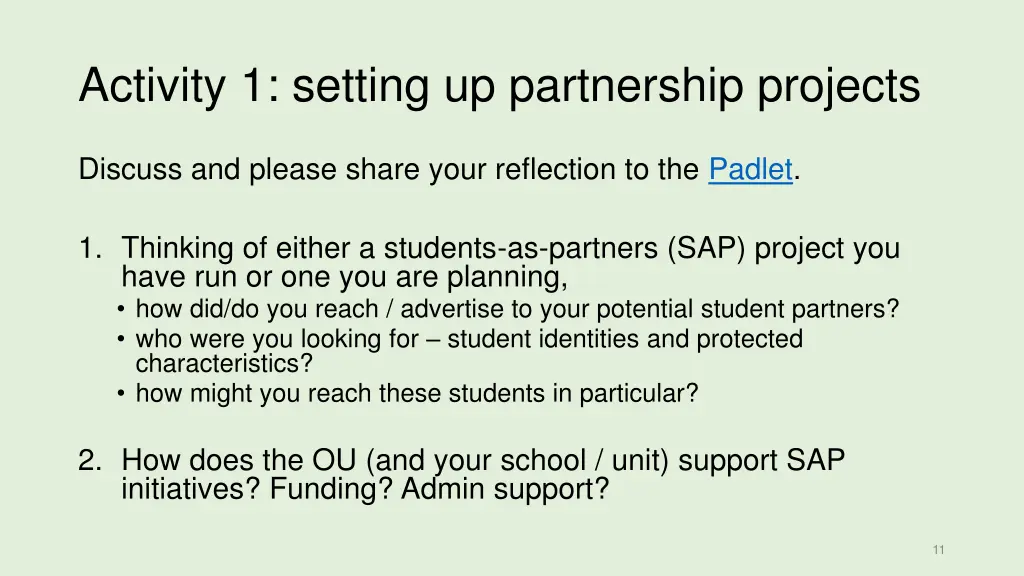 activity 1 setting up partnership projects