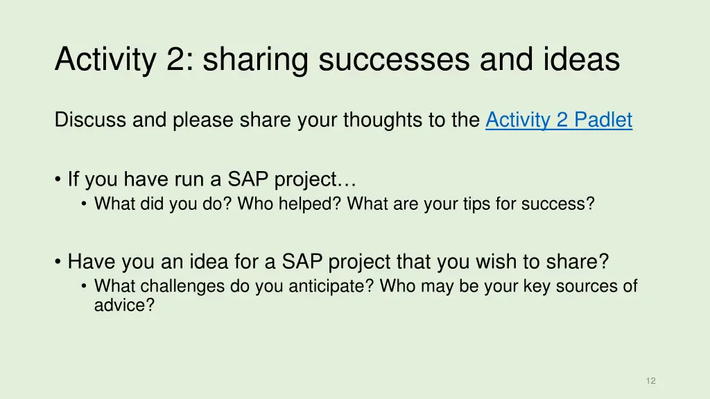 activity 2 sharing successes and ideas