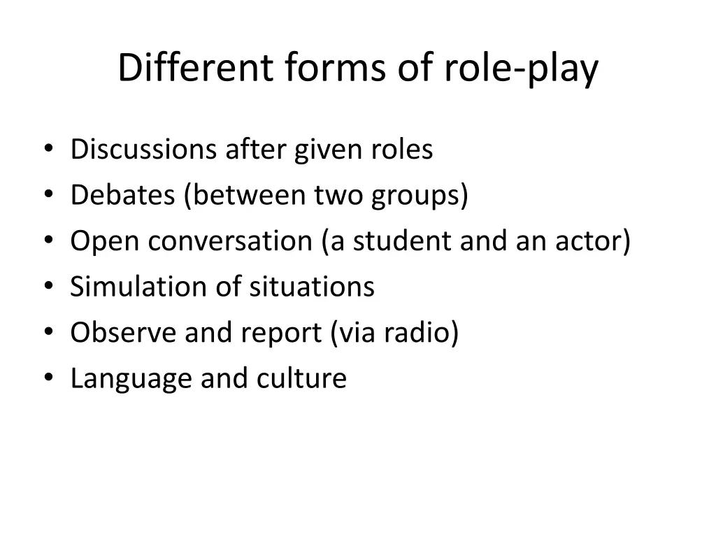 different forms of role play