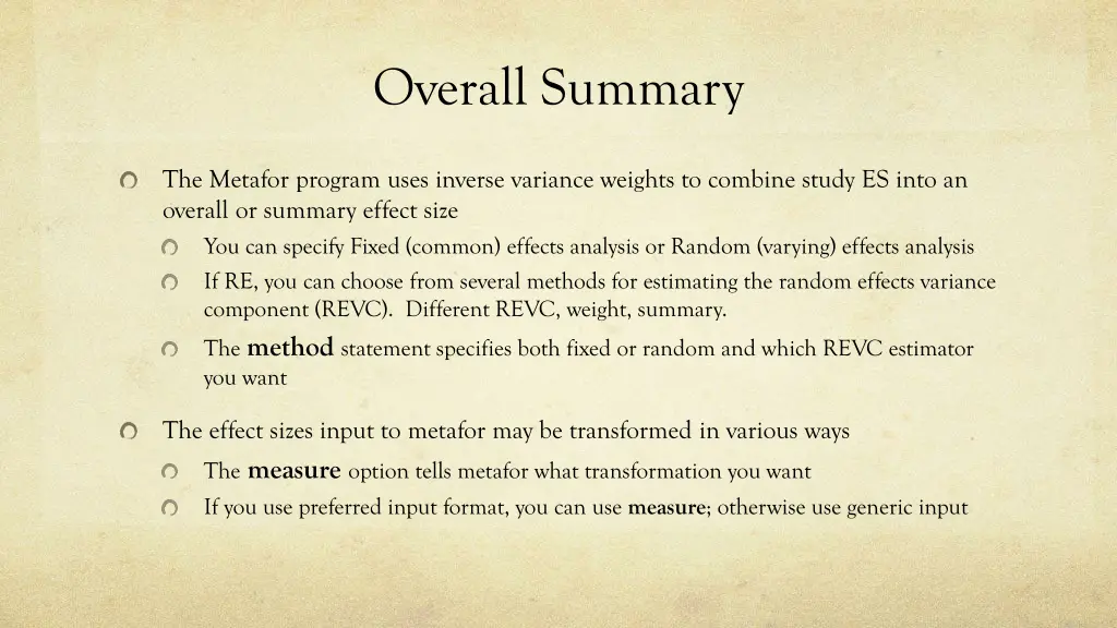 overall summary