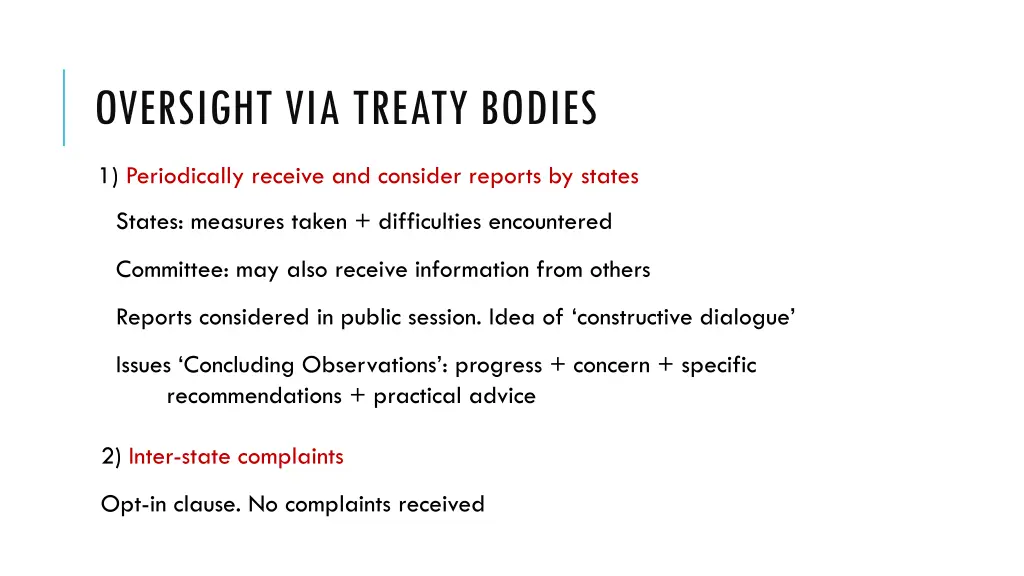 oversight via treaty bodies